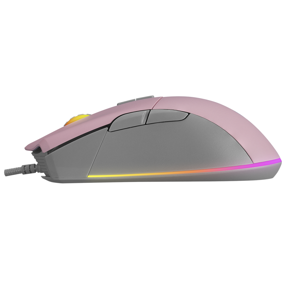 Mouse gaming Rampage SMX-R21 COMPACT, Iluminare RGB, Senzor Instant A825, 7200 DPI1000Hz, 7 Butoane, Programabil, PinkGri