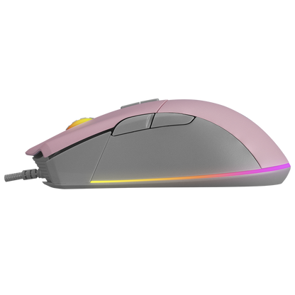 Mouse gaming Rampage SMX-R21 COMPACT, Iluminare RGB, Senzor Instant A825, 7200 DPI1000Hz, 7 Butoane, Programabil, PinkGri