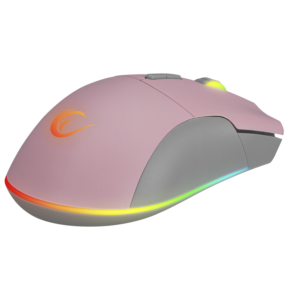 Mouse gaming Rampage SMX-R21 COMPACT, Iluminare RGB, Senzor Instant A825, 7200 DPI1000Hz, 7 Butoane, Programabil, PinkGri