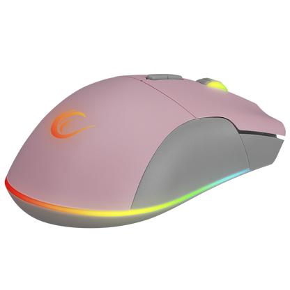 Mouse gaming Rampage SMX-R21 COMPACT, Iluminare RGB, Senzor Instant A825, 7200 DPI1000Hz, 7 Butoane, Programabil, PinkGri