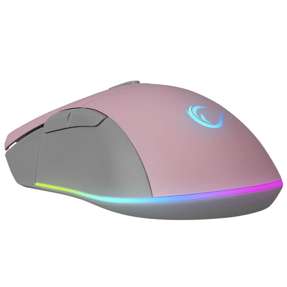 Mouse gaming Rampage SMX-R21 COMPACT, Iluminare RGB, Senzor Instant A825, 7200 DPI1000Hz, 7 Butoane, Programabil, PinkGri