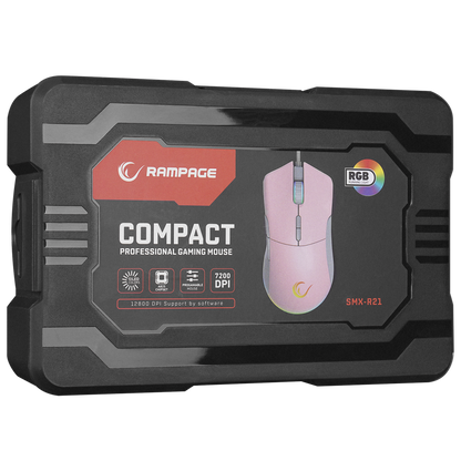 Mouse gaming Rampage SMX-R21 COMPACT, Iluminare RGB, Senzor Instant A825, 7200 DPI1000Hz, 7 Butoane, Programabil, PinkGri