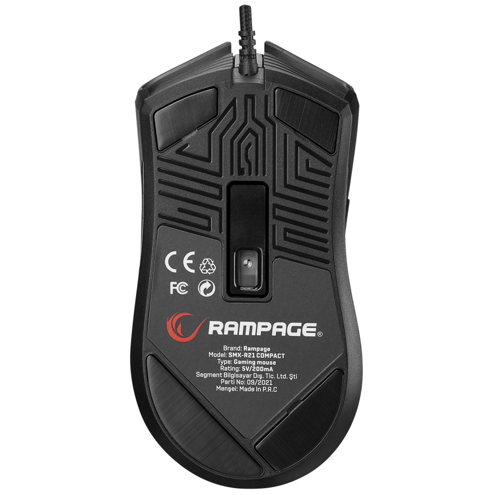 Mouse gaming Rampage SMX-R21 COMPACT, Iluminare RGB, Senzor Instant A825, 7200 DPI1000Hz, 7 Butoane, Programabil, Negru