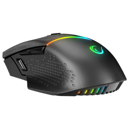 Mouse Gaming Wireless, Rampage DROP M3, Iluminare RGB, 10000 DPI, 10 Butoane, Programabil, 2.4GHz&Wired, USB-C, Negru