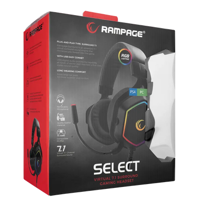 Casti Gaming Rampage RM-K50 SELECT, Virtual 7.1 surround, Iluminare RGB, USB,Negru