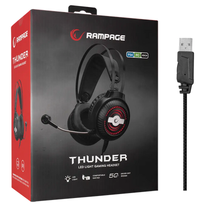 Casti Gaming Rampage RM-K29  THUNDER, Iluminare RGB, 3.5 mm Jack&USB, Microfon Noise Cancelling, Negru