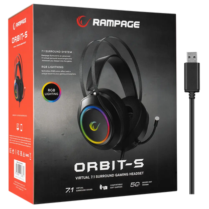 Casti Gaming Rampage RM-K45 ORBIT-S, Virtual 7.1 surround, Iluminare RGB, USB,Negru