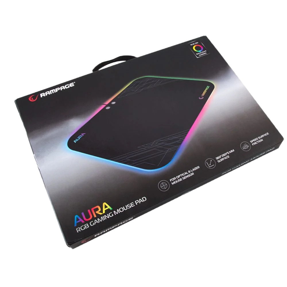 Mousepad Gaming, Rampage MP-13 AURA, Iluminare RGB, 360x260x5mm, Negru