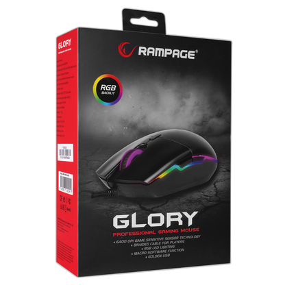 Mouse gaming Rampage SMX-R63 GLORY, Iluminare RGB, 6400 DPI, 6 Butoane, Programabil, Negru