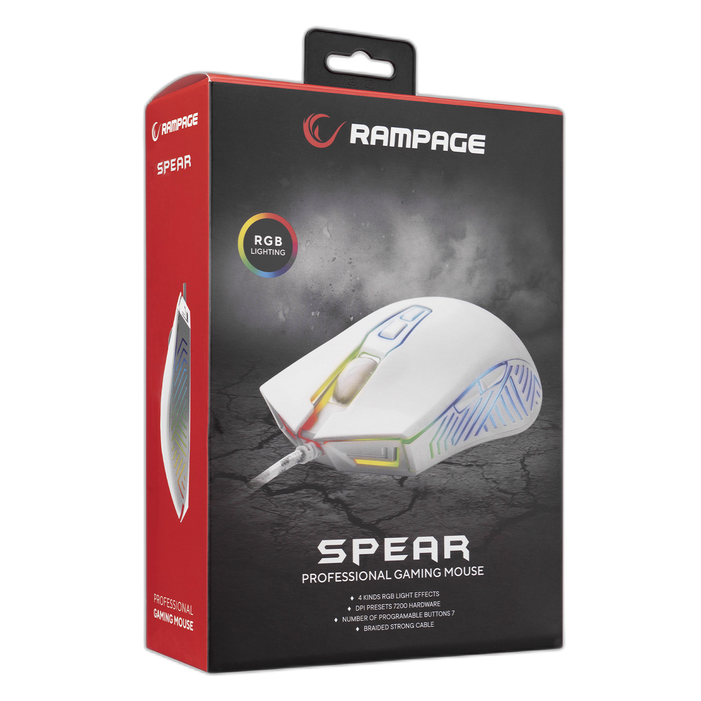 Mouse gaming Rampage SMX-G68 SPEAR, Iluminare RGB, 7200 DPI, 7 Butoane, Programabil,Alb