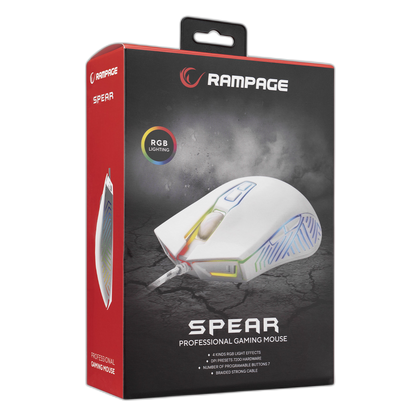 Mouse gaming Rampage SMX-G68 SPEAR, Iluminare RGB, 7200 DPI, 7 Butoane, Programabil,Alb