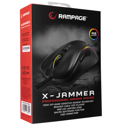 Mouse gaming Rampage SMX-R47 X-JAMMER, Iluminare RGB, 7200 DPI, 6 Butoane, Programabil,Negru