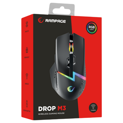 Mouse Gaming Wireless, Rampage DROP M3, Iluminare RGB, 10000 DPI, 10 Butoane, Programabil, 2.4GHz&Wired, USB-C, Negru