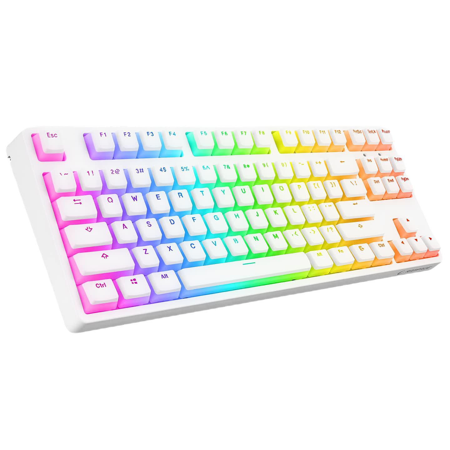 Tastatura Mecanica de Gaming Rampage KB-R136 GHOST, Pudding Keycaps, 18 moduri iluminare RGB, Red Switches, 87 Taste, Programabil, 1000Hz, Anti-Ghosting, USB-C, Layout US, Alb