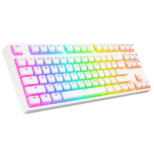 Tastatura Mecanica de Gaming Rampage KB-R136 GHOST, Pudding Keycaps, 18 moduri iluminare RGB, Red Switches, 87 Taste, Programabil, 1000Hz, Anti-Ghosting, USB-C, Layout US, Alb