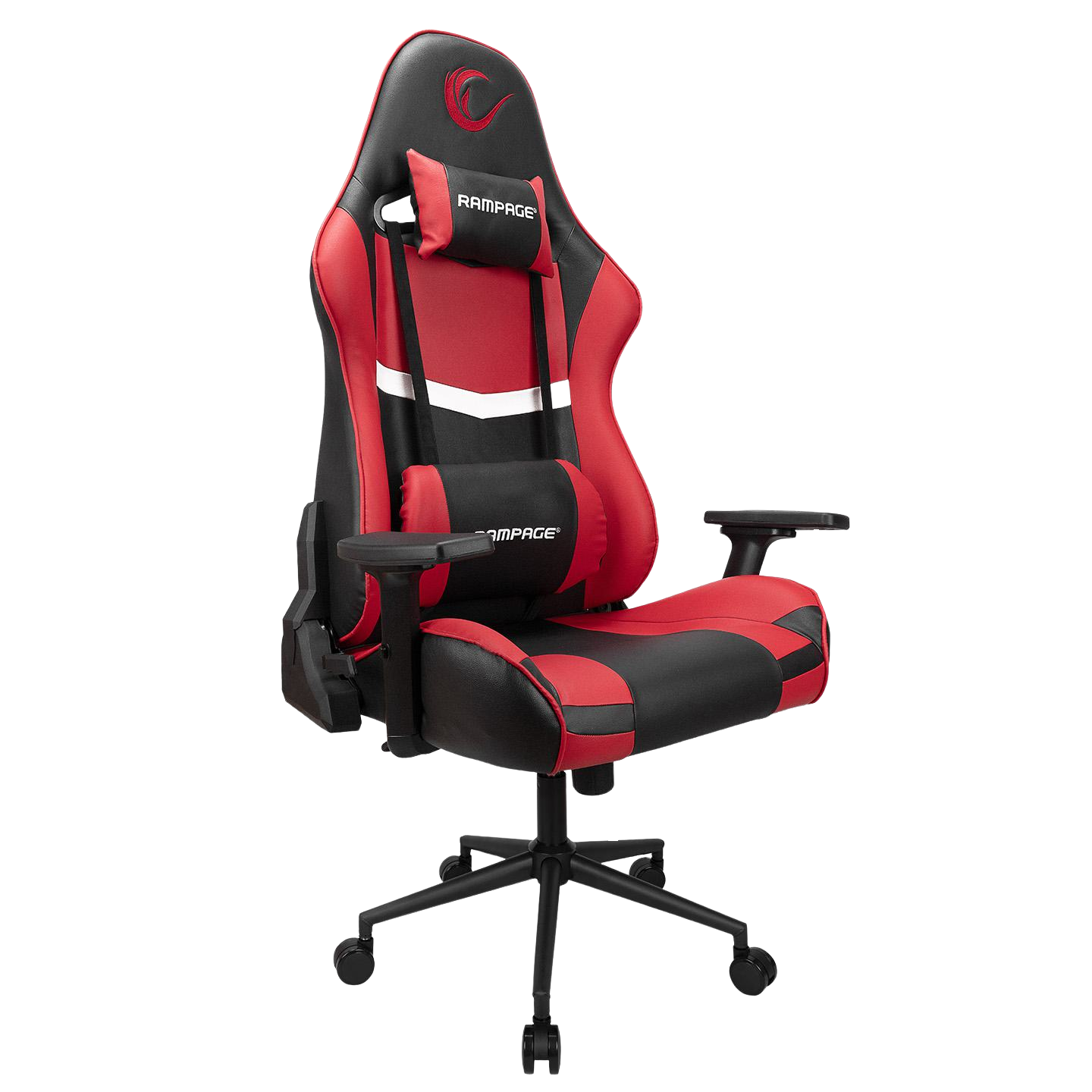 Scaun Gaming Rampage KL-R56, Piele Sintetica, Suport Lombar, Tetiera, Inaltime Ajustabila, Cotiere Reglabile (3D), Posibilitatea modificarii unghiului spatarului pana la 180 °, 120 kg, Roşu