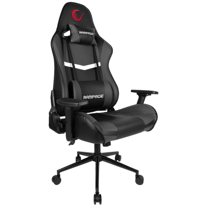 Scaun Gaming Rampage KL-R56, Piele Sintetica, Suport Lombar, Tetiera, Inaltime Ajustabila, Cotiere Reglabile (3D), Posibilitatea modificarii unghiului spatarului pana la 180 °, 120 kg, Negru