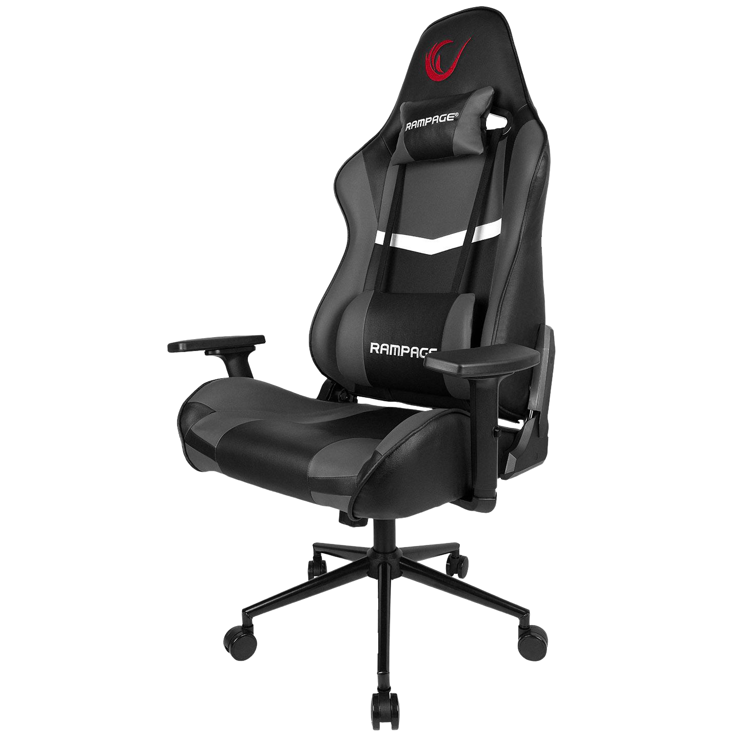 Scaun Gaming Rampage KL-R56, Piele Sintetica, Suport Lombar, Tetiera, Inaltime Ajustabila, Cotiere Reglabile (3D), Posibilitatea modificarii unghiului spatarului pana la 180 °, 120 kg, Negru