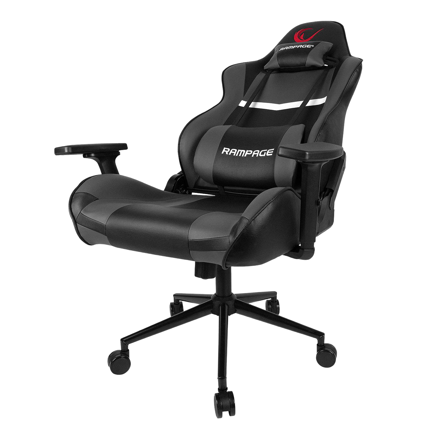 Scaun Gaming Rampage KL-R56, Piele Sintetica, Suport Lombar, Tetiera, Inaltime Ajustabila, Cotiere Reglabile (3D), Posibilitatea modificarii unghiului spatarului pana la 180 °, 120 kg, Negru