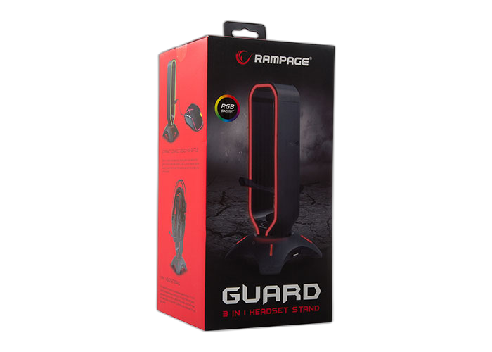 Suport Casti Rampage RM-H66 GUARD, Iluminare RGB, cu 2 porturi USB, Suport pentru cablul mouse-ului, Negru