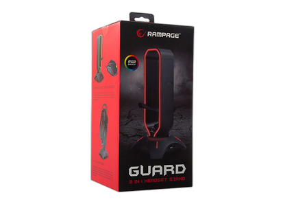 Suport Casti Rampage RM-H66 GUARD, Iluminare RGB, cu 2 porturi USB, Suport pentru cablul mouse-ului, Negru