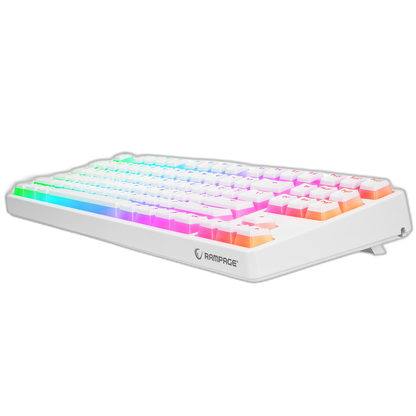 Tastatura Mecanica de Gaming Rampage KB-R136 GHOST, Pudding Keycaps, 18 moduri iluminare RGB, Red Switches, 87 Taste, Programabil, 1000Hz, Anti-Ghosting, USB-C, Layout US, Alb