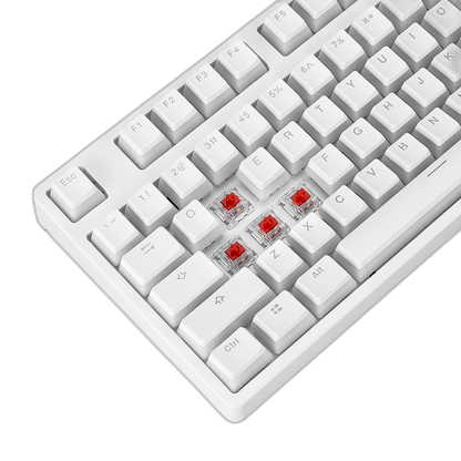 Tastatura Mecanica de Gaming Rampage KB-R136 GHOST, Pudding Keycaps, 18 moduri iluminare RGB, Red Switches, 87 Taste, Programabil, 1000Hz, Anti-Ghosting, USB-C, Layout US, Alb