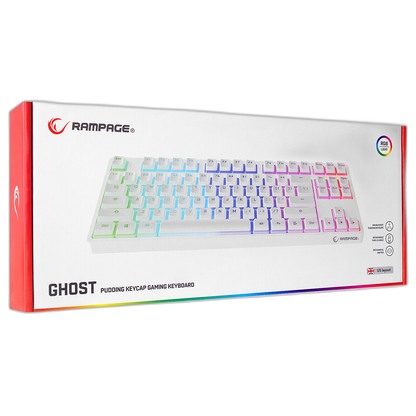 Tastatura Mecanica de Gaming Rampage KB-R136 GHOST, Pudding Keycaps, 18 moduri iluminare RGB, Red Switches, 87 Taste, Programabil, 1000Hz, Anti-Ghosting, USB-C, Layout US, Alb